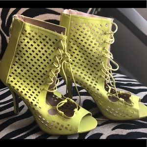 Lime Green Cut Out Lace Up Bootie-Sz 8.5